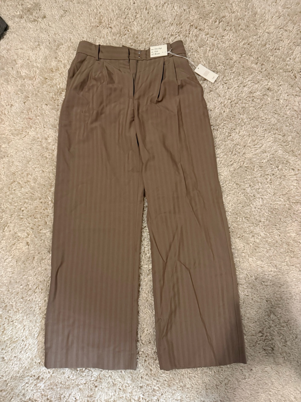 Abercrombie & Fitch Taupe Pinstripe Wide-Leg Trousers